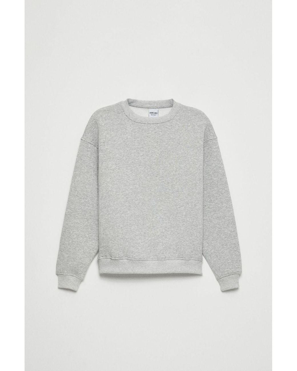 Grimelange Gray Oversized Ribbed Crew Neck Sweatshirt