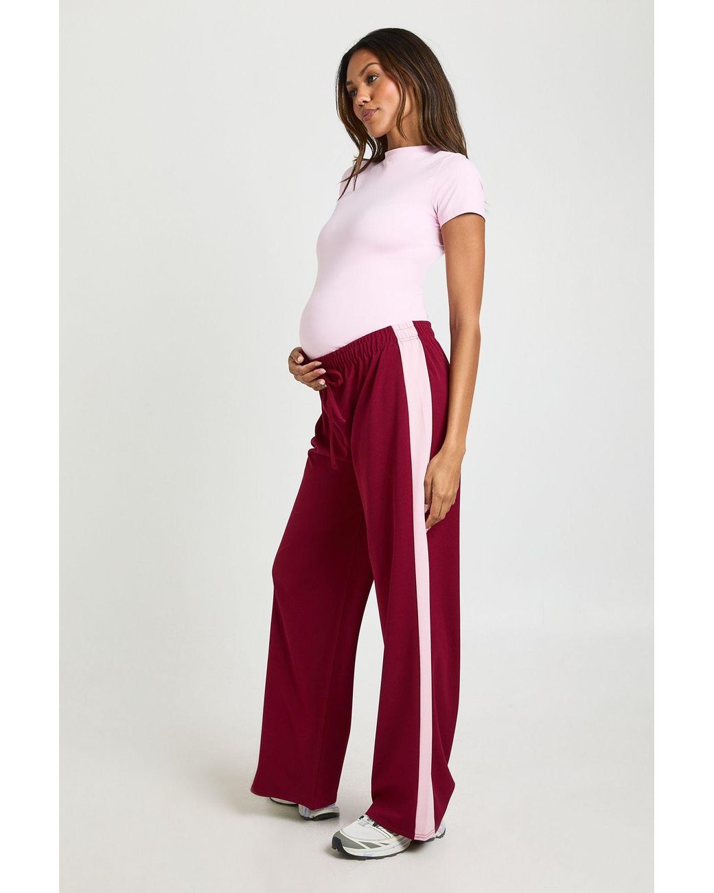 Boohoo Red Maternity Contrast Side Stripe Wide Leg Trousers