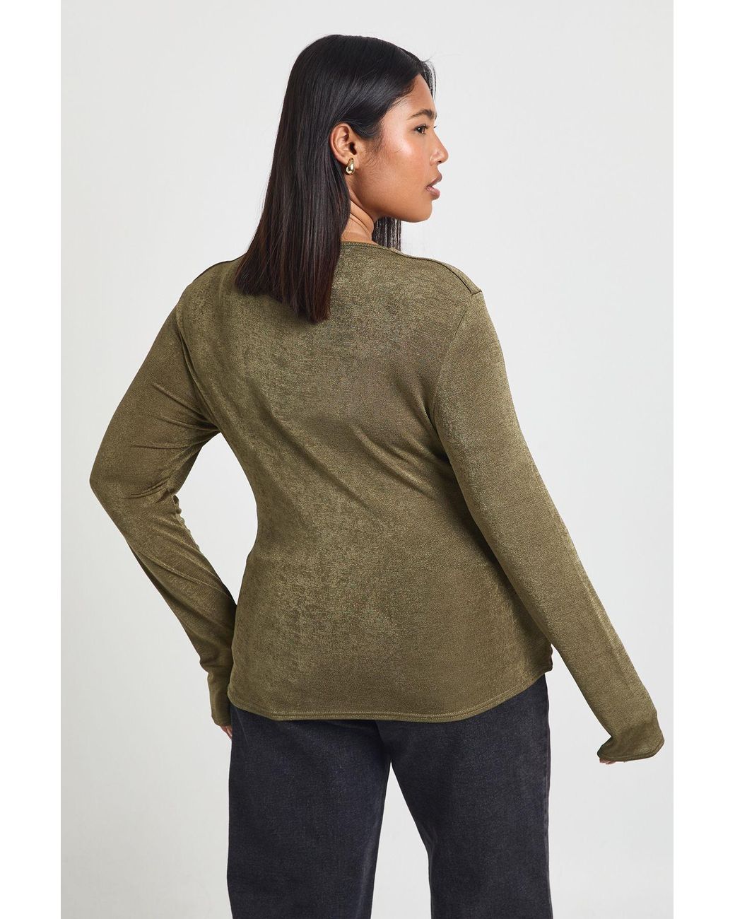 Boohoo Green Plus Knot Detail Long Sleeve Top