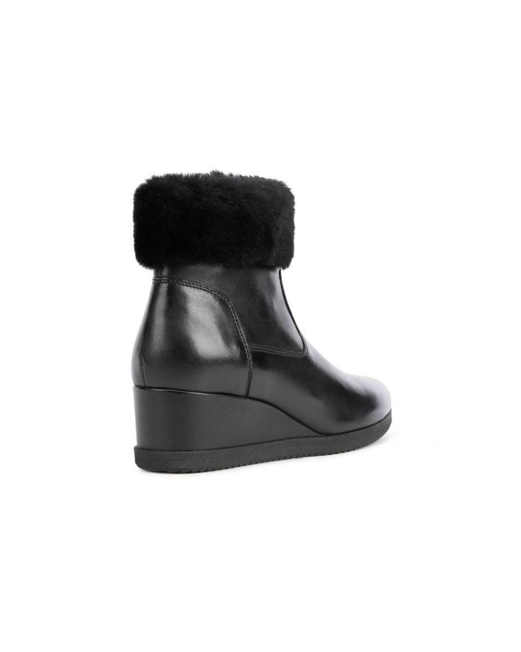 Geox Anylla 80% Leather Bovine Nappa-20% Leather Real Fur Women's Black Boots