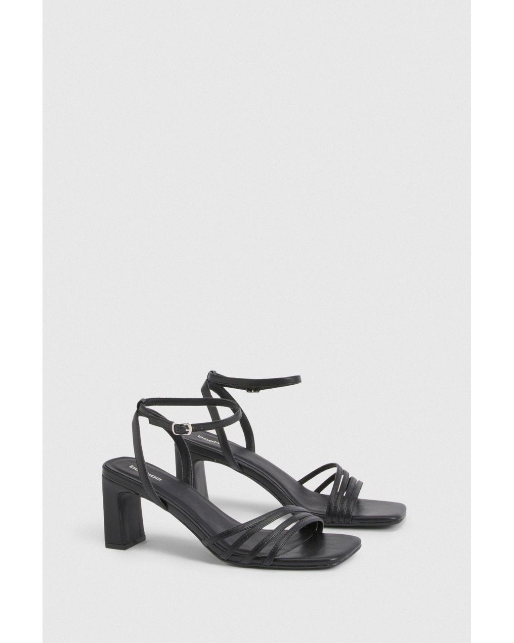 Boohoo Black Low Block Asymmetric Strappy Heels