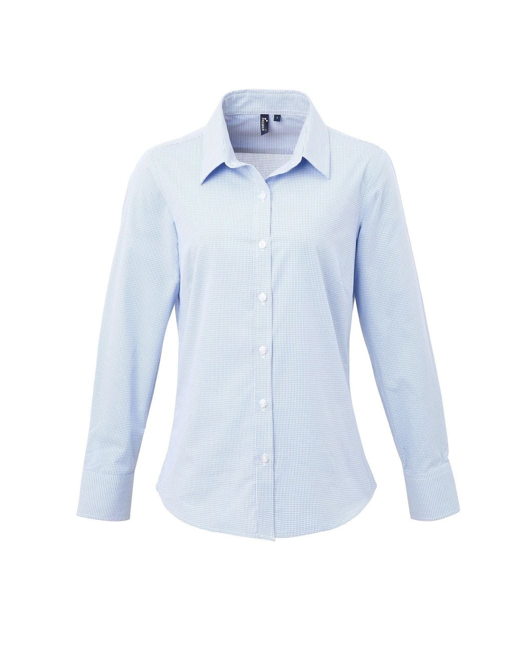 PREMIER Blue Ladies Microcheck Long Sleeve Shirt (Light/