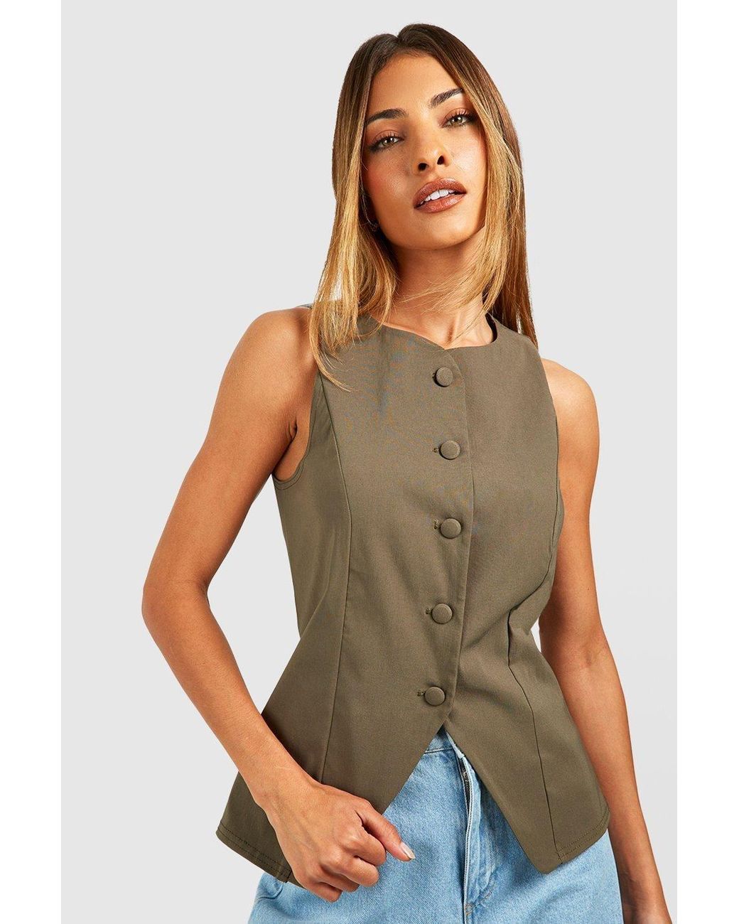 Boohoo Green Self Fabric Button Front Waistcoat