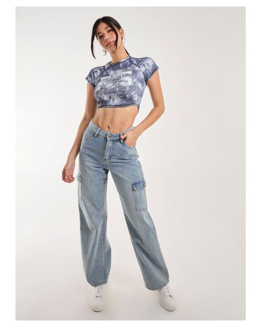 Pink Vanilla Blue Tie Dye Graphic Ribbed T-Shirt