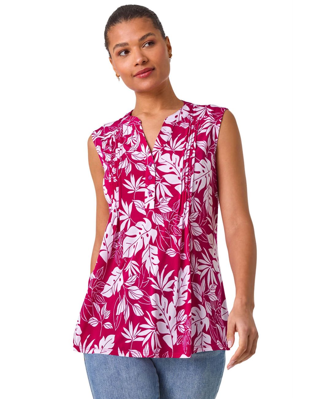 Roman Textured Leaf Print Vest Top