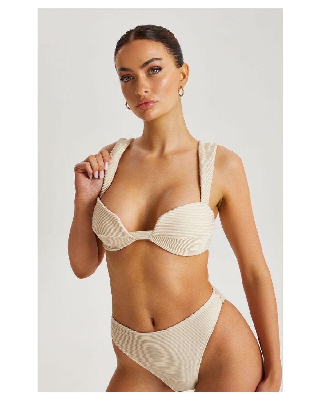 Urban Bliss White Textured Ribbed Bikini Top