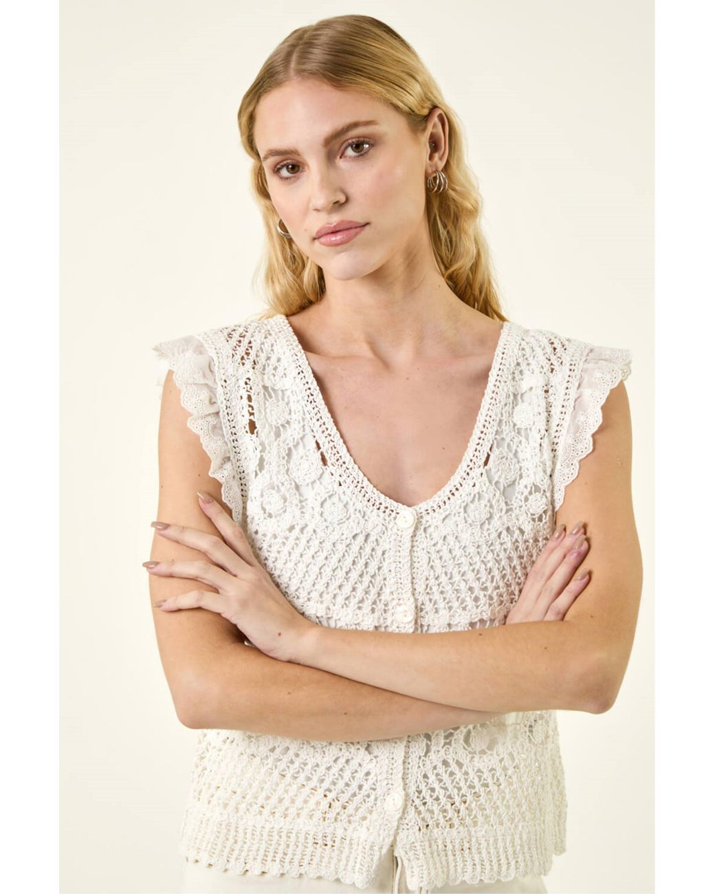 Roman Natural Crochet Buttoned Waistcoat