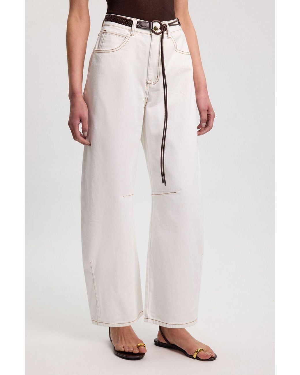 Karen Millen White Denim Belted Barrel Leg Jean