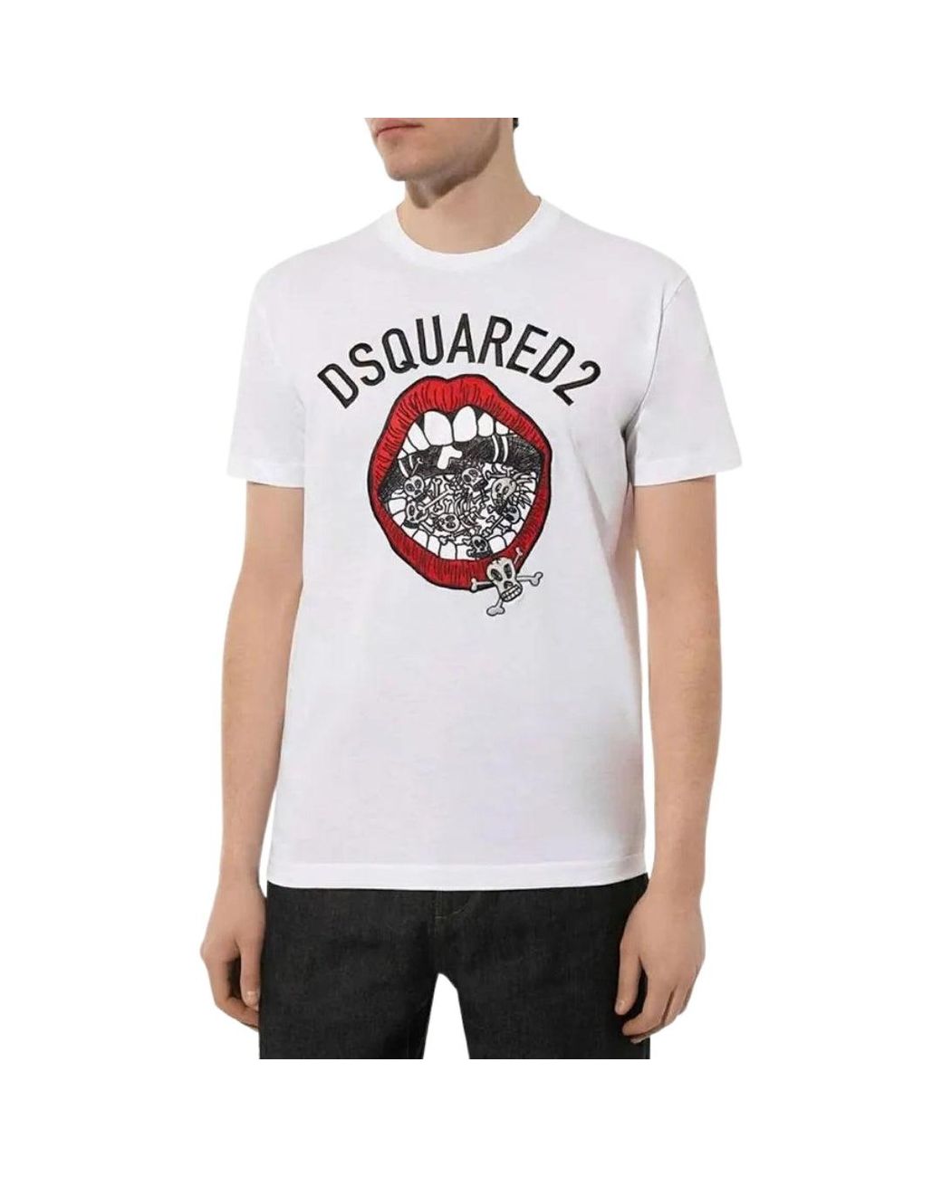 DSquared² White Branded Mouth Graphic T-Shirt Cotton for men