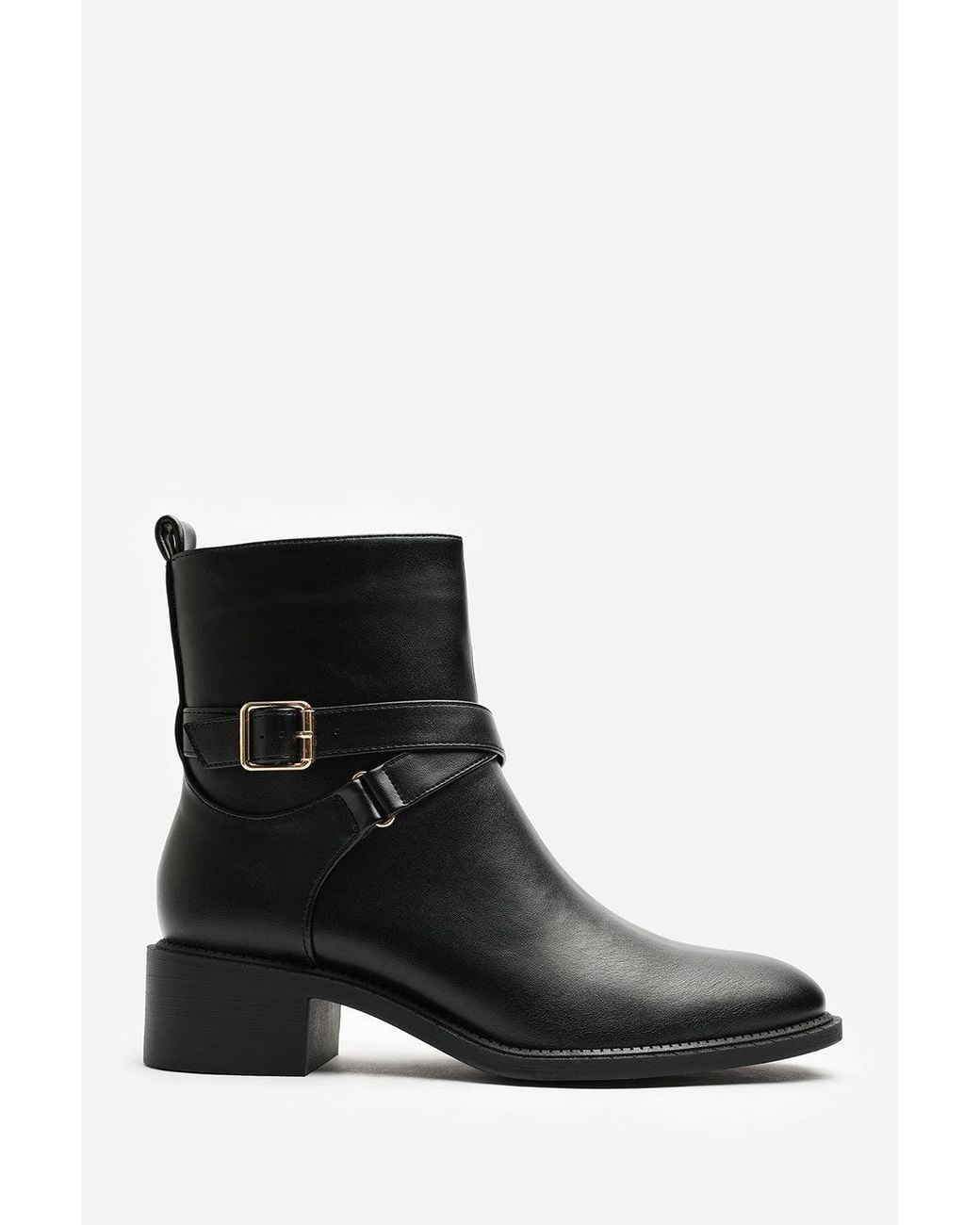 Where's That From Black Wheres Elvara Low Block Heel Ankle Boot With Strap Detail