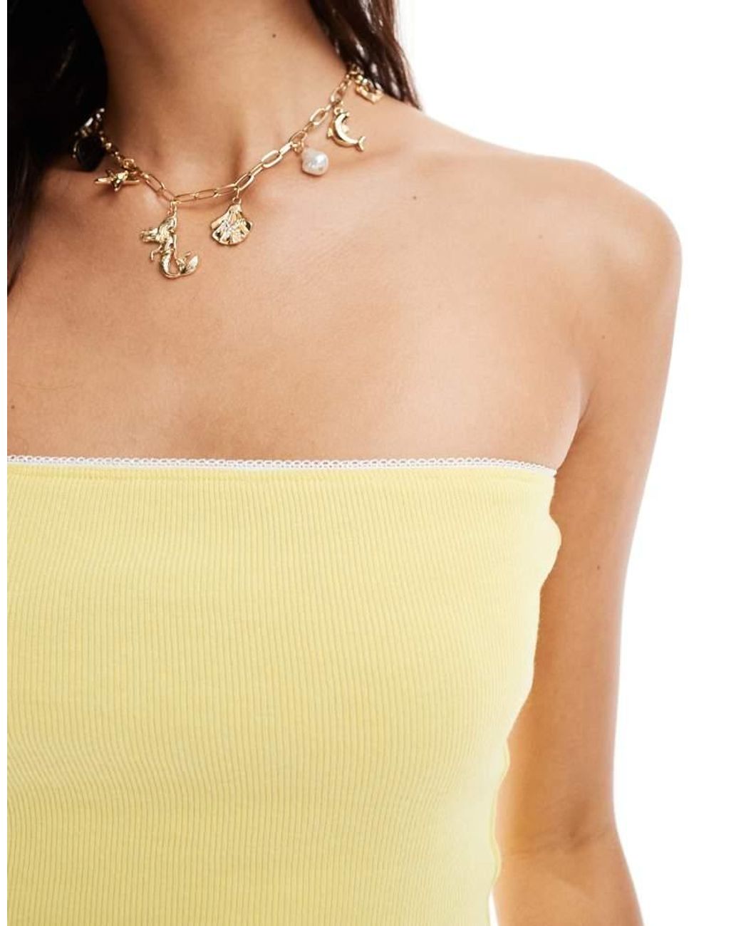 Miss Selfridge Yellow Lace Picot Trim Bandeau Summer Co Ord
