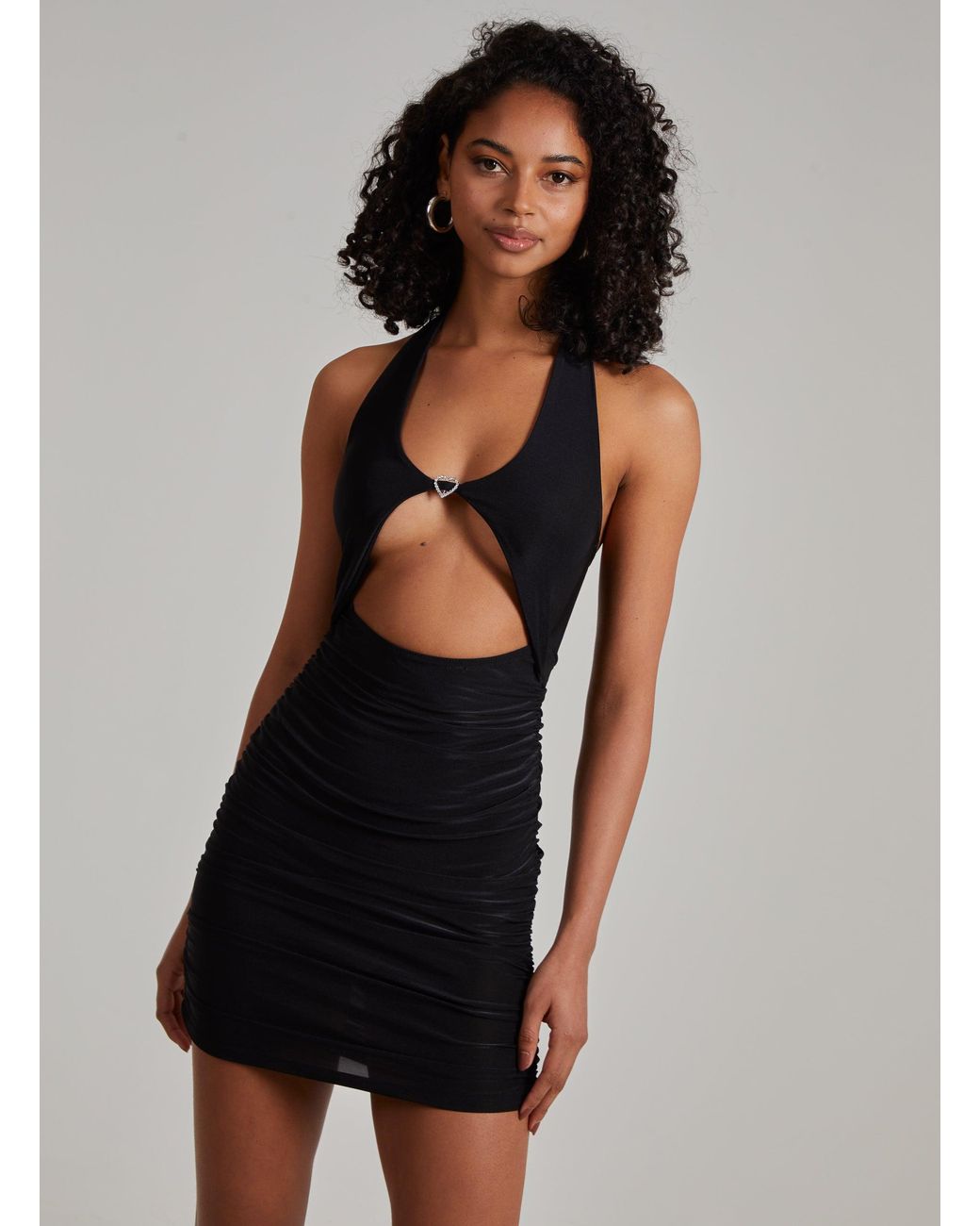 Pink Vanilla Black Heart Diamante Slinky Halter Dress