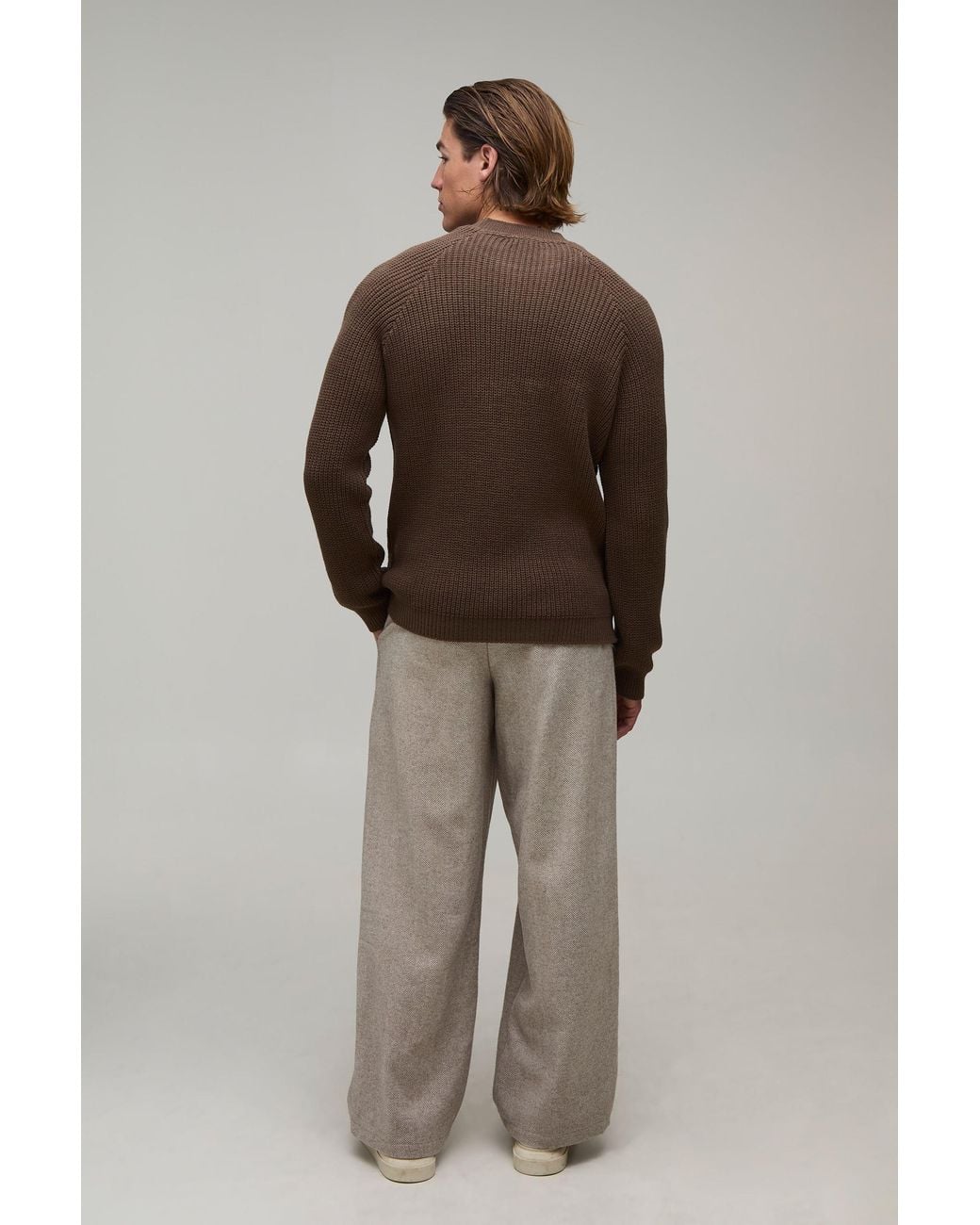 BoohooMAN Brown Regular Fit Raglan Ribbed Knitted Jumper for men