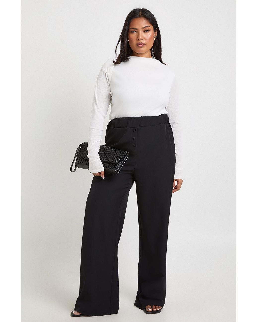 Boohoo White Plus Woven Pocket Button Down Elasticated Waist Trouser