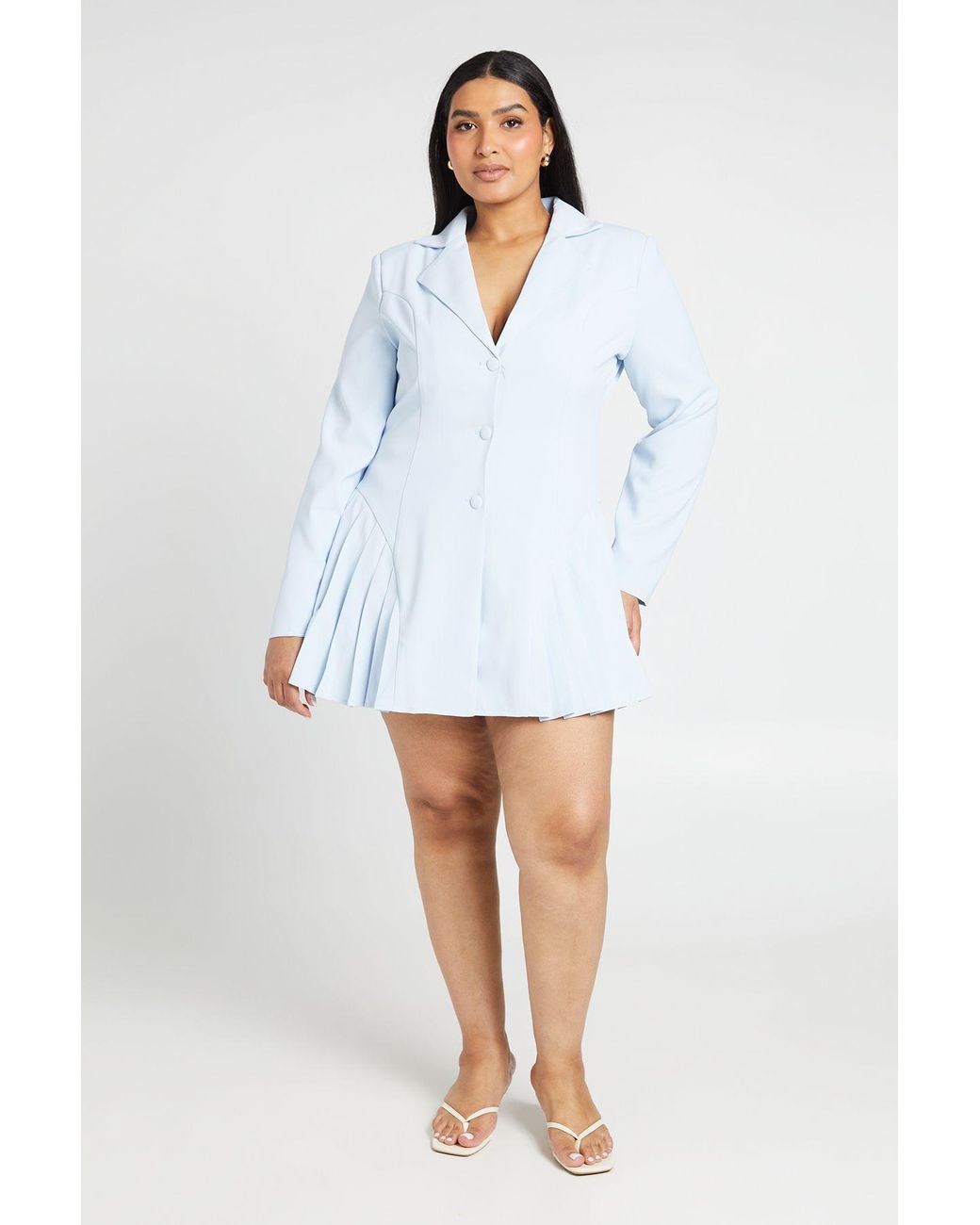 Boohoo White Plus Pleated Skirt Button Down Blazer Dress