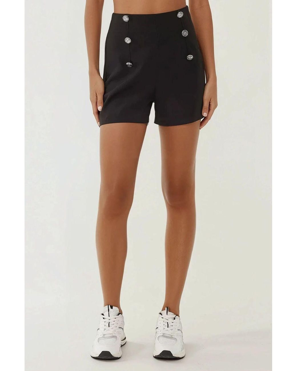 Hiccup Black High Waist Buttoned Shorts