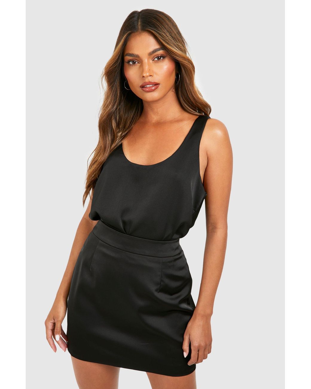 Boohoo Black Basic Satin Scoop Neck Cami