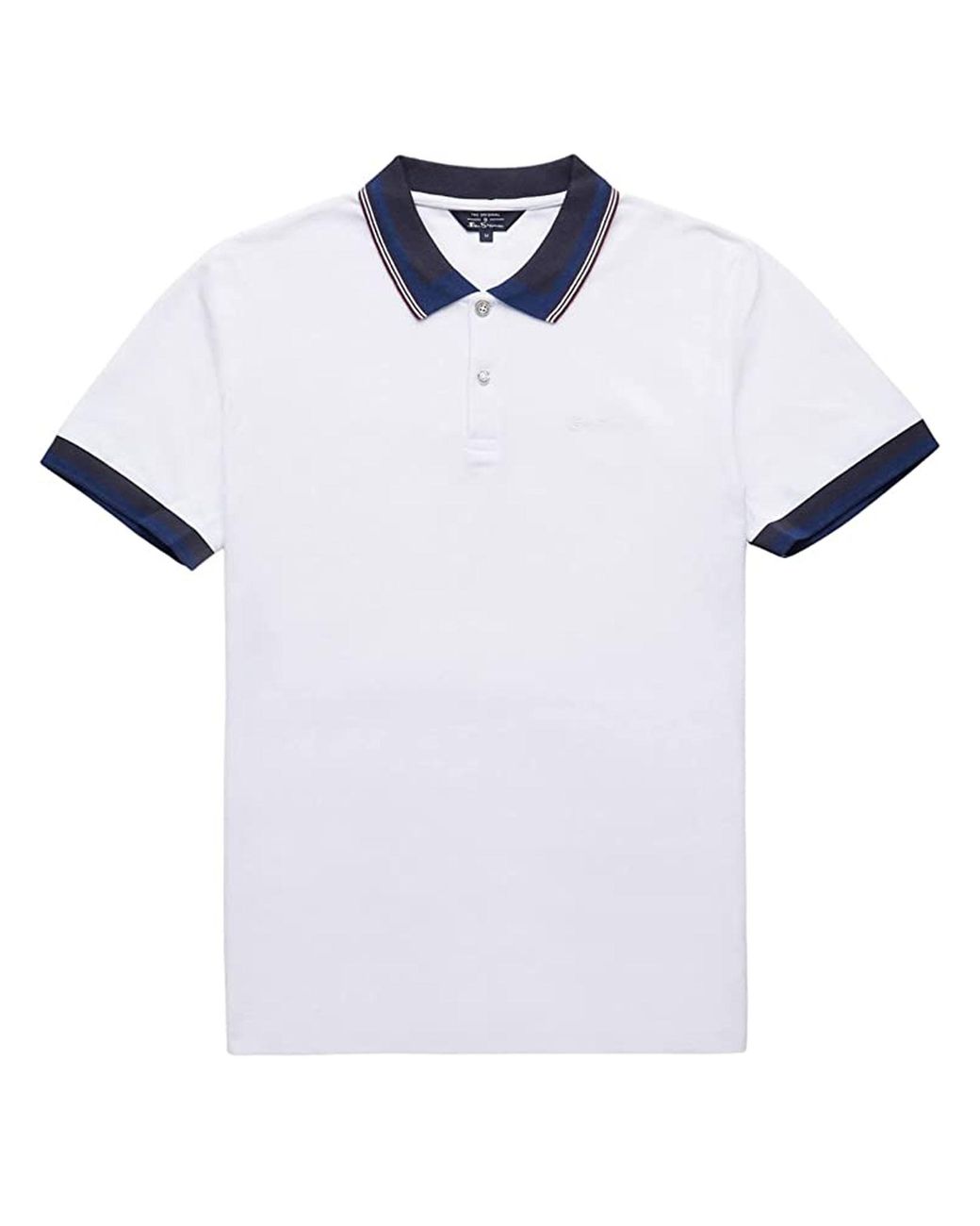 Ben Sherman White Classic Stripe Collar Polo Shirt Cotton for men