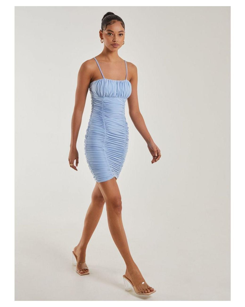 Pink Vanilla Blue Ruched Strappy Mini Dress