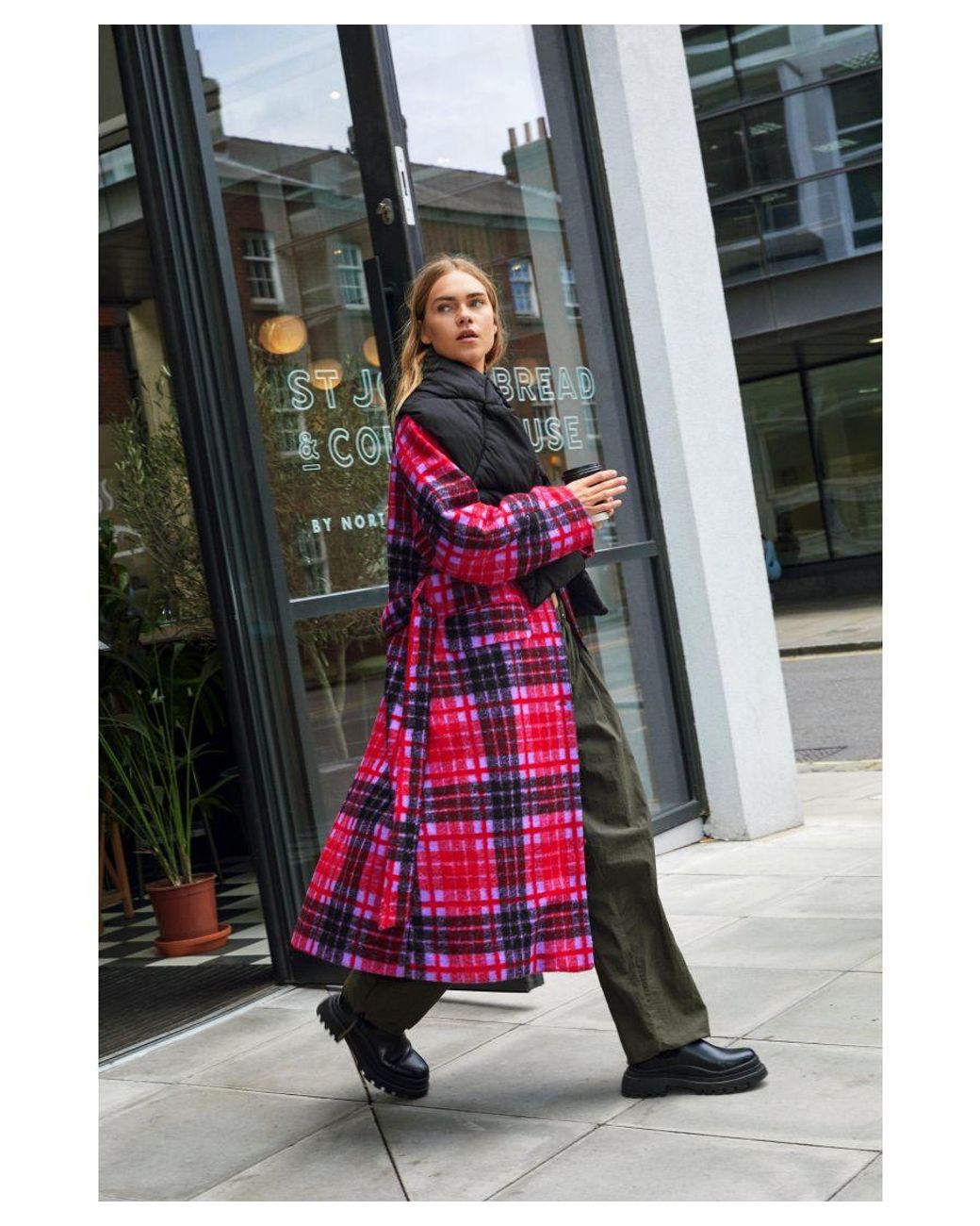 Check longline coat sales