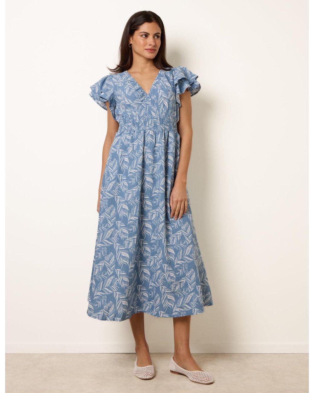 Blue Vanilla Blue V Neck Flutter Midi Dress
