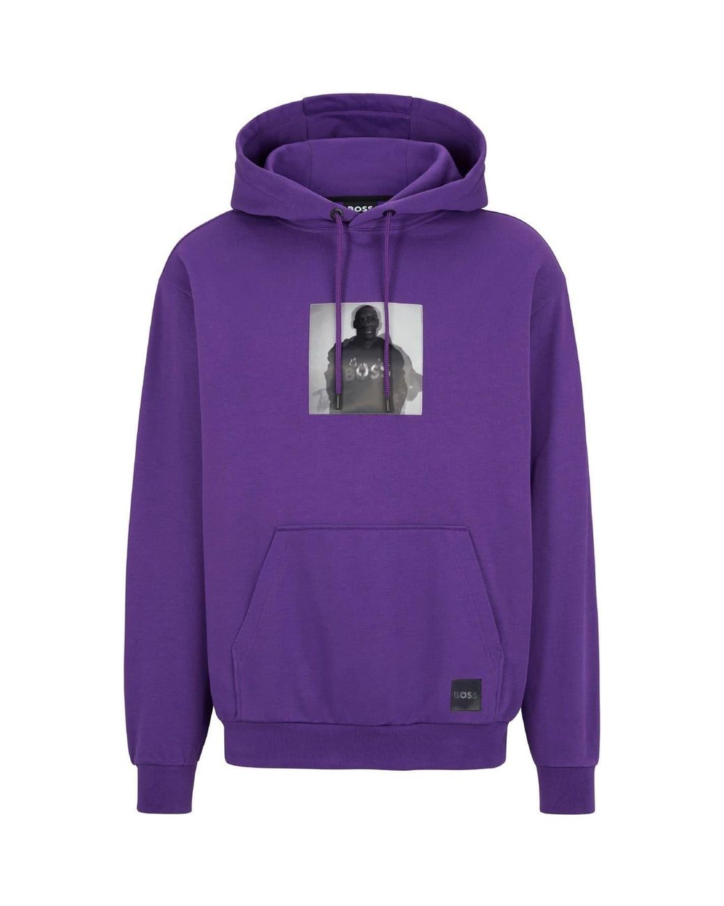 Boss Purple Khaby Hooded Neck Long Sleeve Top for men