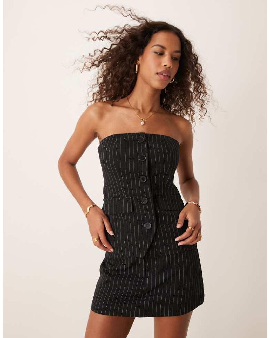Miss Selfridge Black Tailored Bandeau Button Through Top