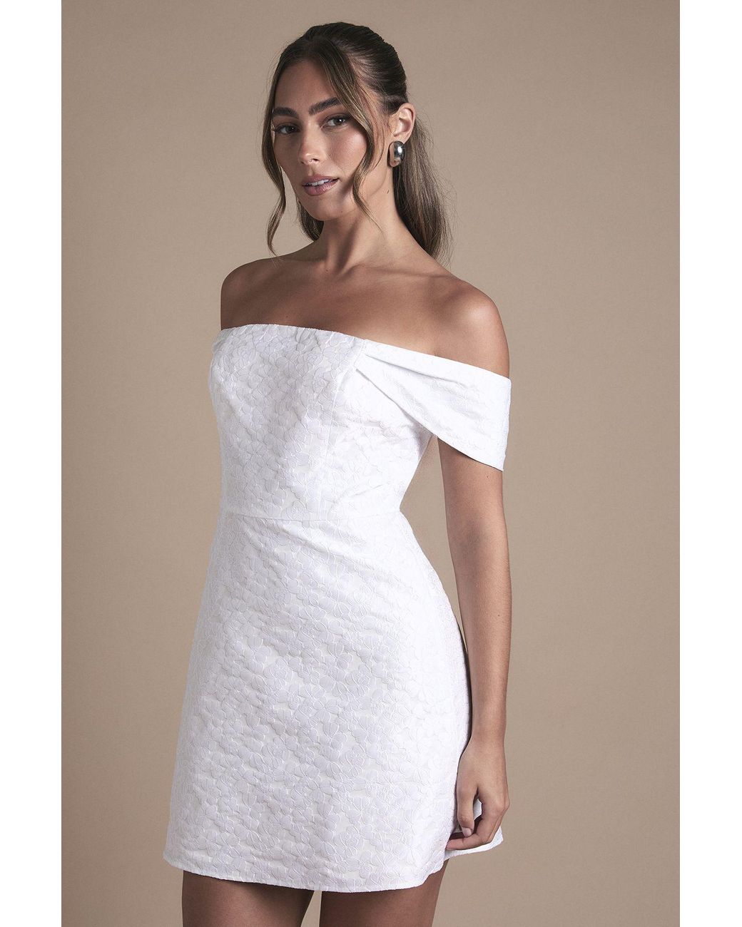 Oasis White Off The Shoulder Jacquard Wedding Mini Dress