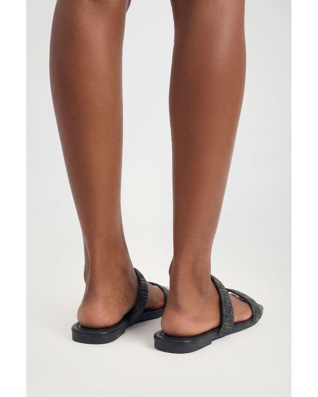 Boohoo Black Crochet Double Strap Sliders