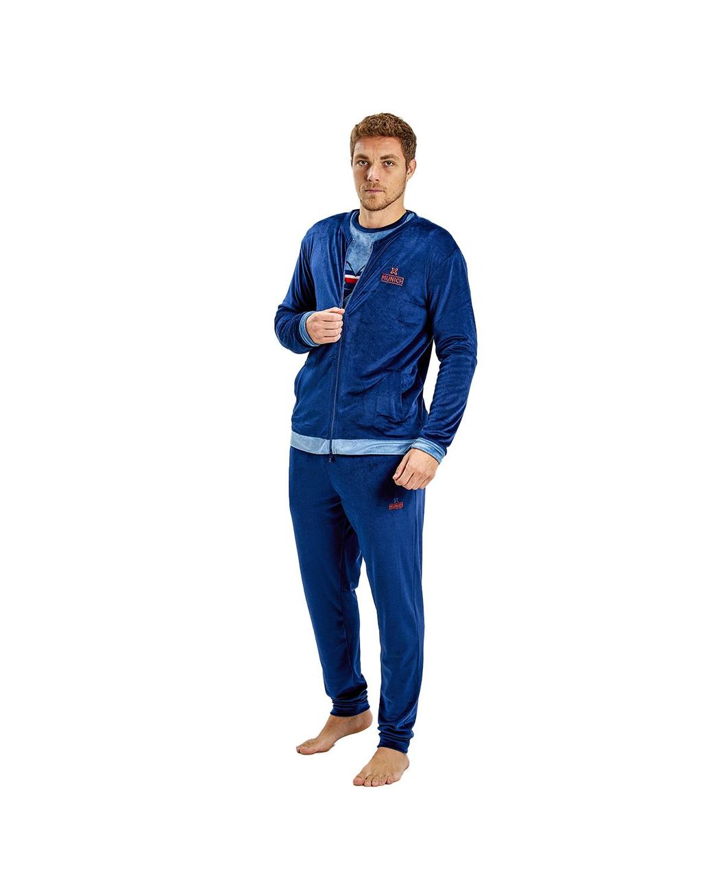 Munich Blue Long Sleeve Velvet Pajama Jacket Mudp0153 for men