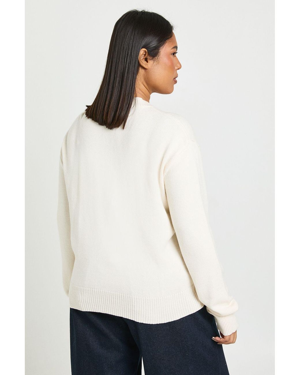 Boohoo White Plus Button Crew Neck Jumper