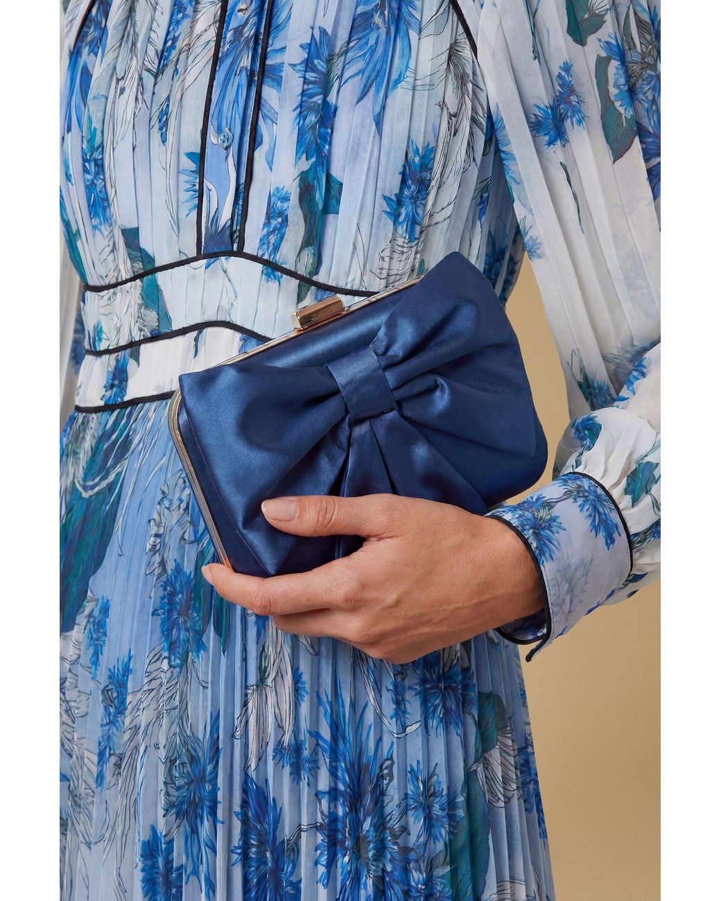 Oasis Blue Azalea Satin Bow Detail Clutch Bag