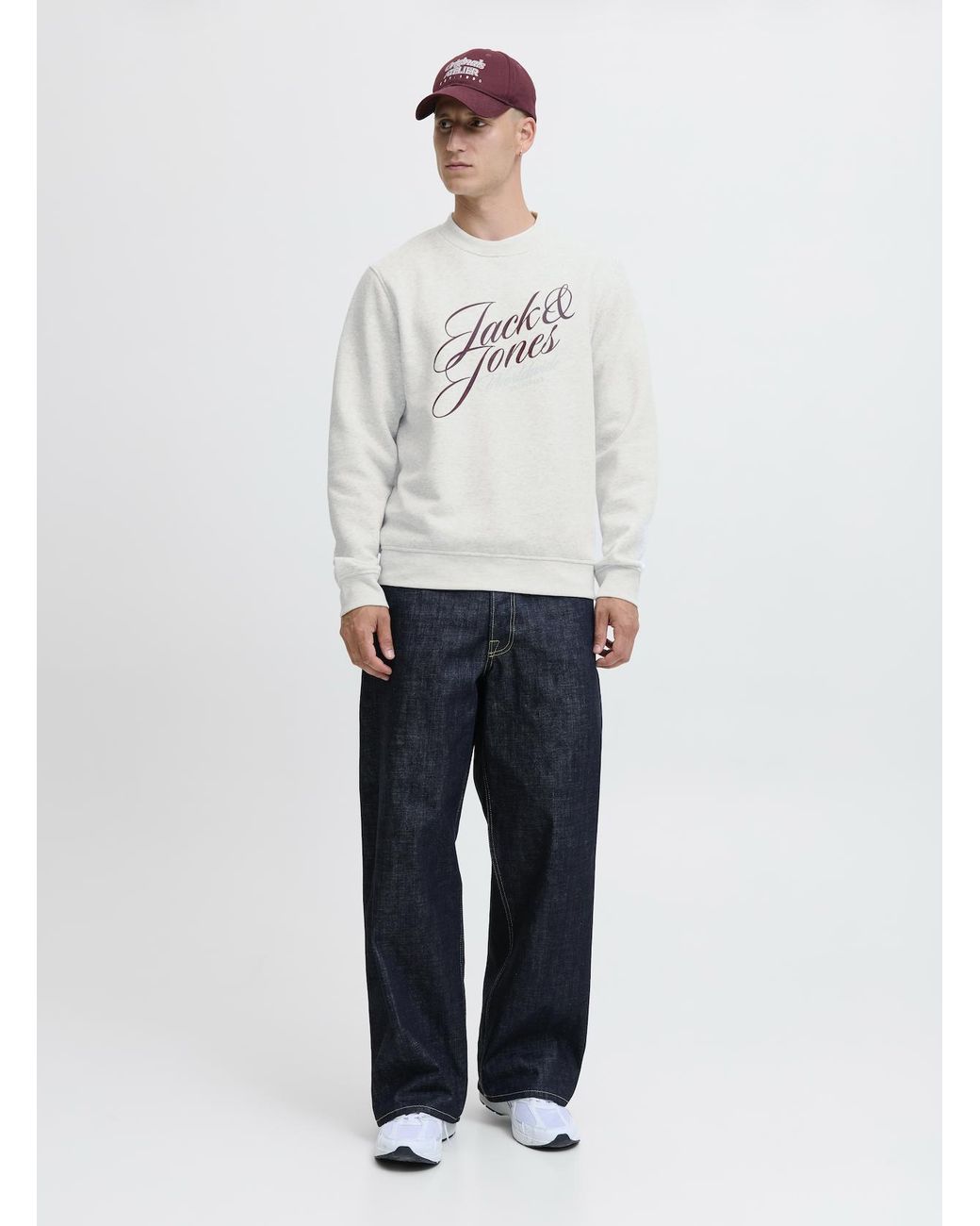 Jack & Jones Gray Crew Neck Sweatshirt Graphic Logo for men