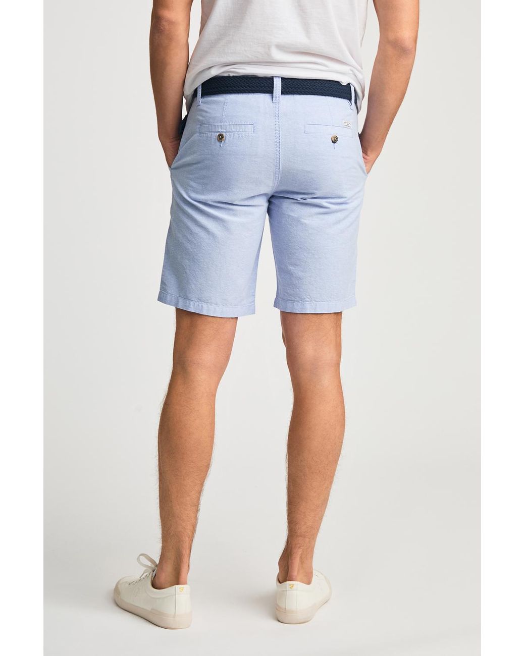 Tokyo Laundry Blue Dark Cotton Oxford Shorts With Belt for men