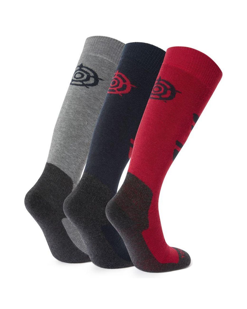 TOG24 Red Bergenz 3 Pack Ski Socks Dark/Dark/Light Marl
