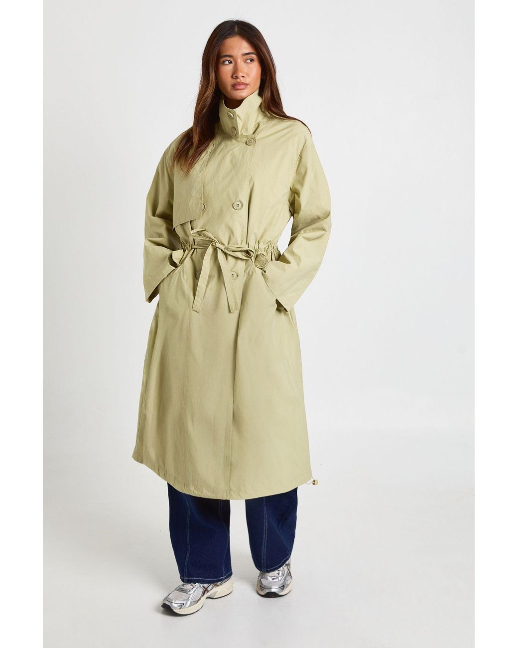 Boohoo Natural Textured Cinched Waist Trench Coat