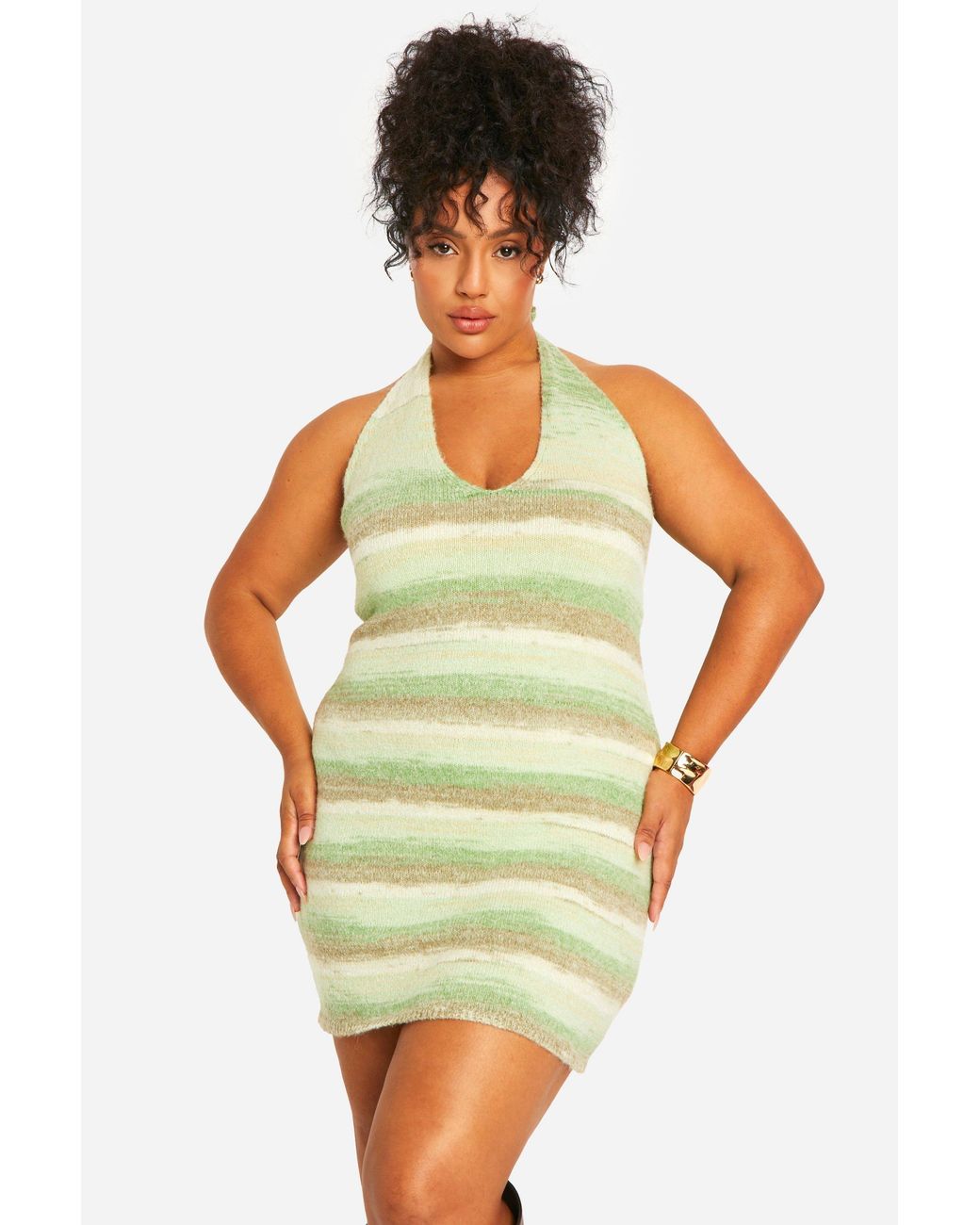 Boohoo Green Plus Cowl Knitted Buckle Dress