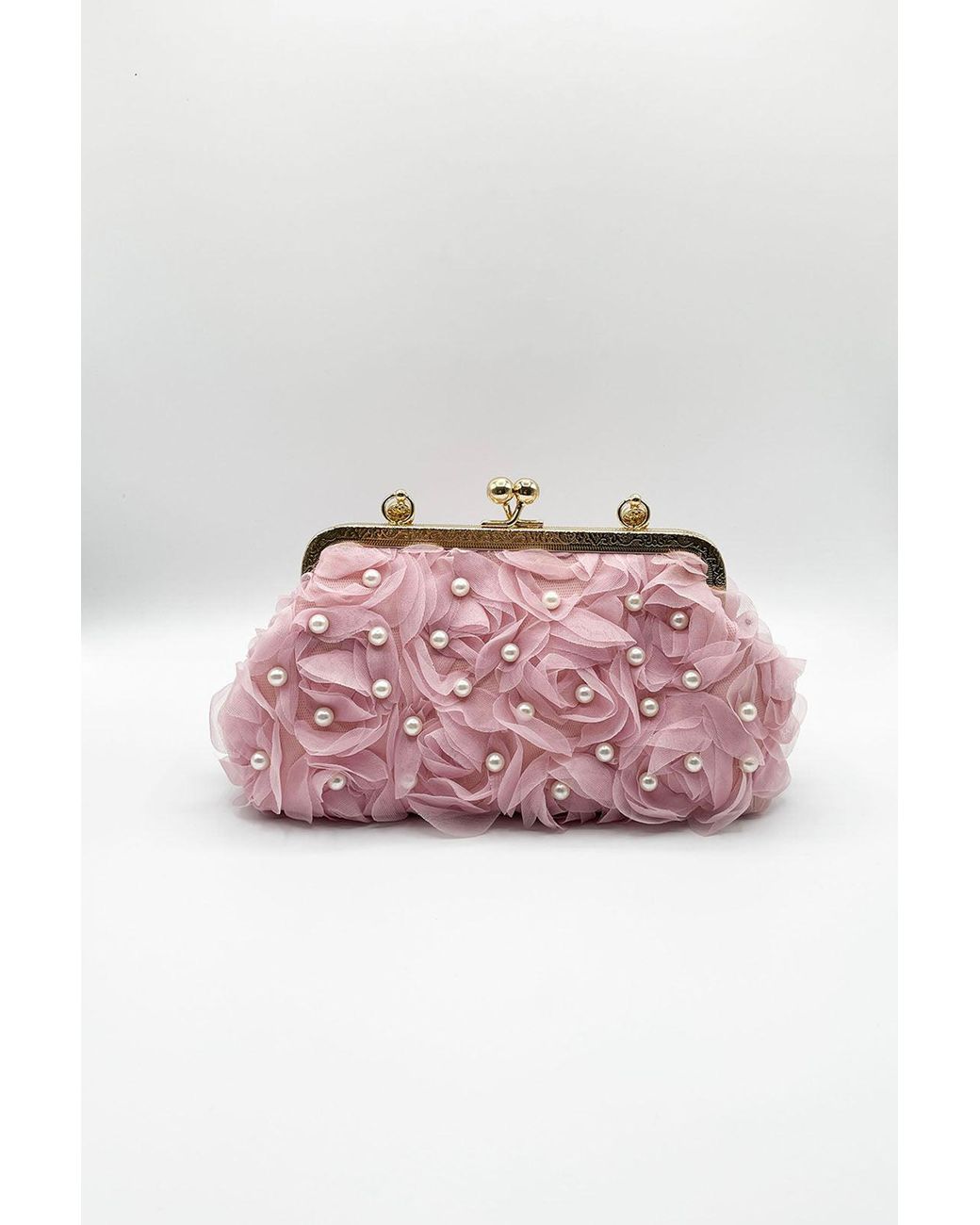 SVNX Natural Lace Floral Clutch Bag With Pearl