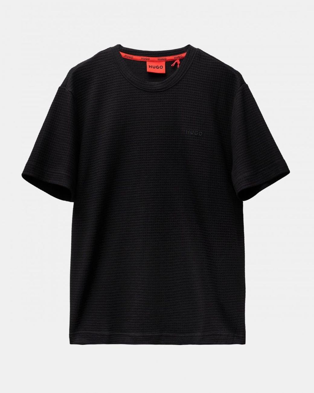 HUGO Black Austin Waffle-structured Pyjama T-shirt With Embroidered Logo for men