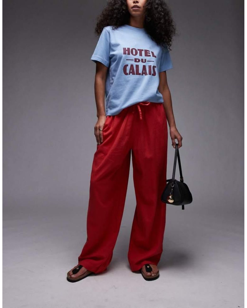 TOPSHOP Red Linen Balloon Trouser