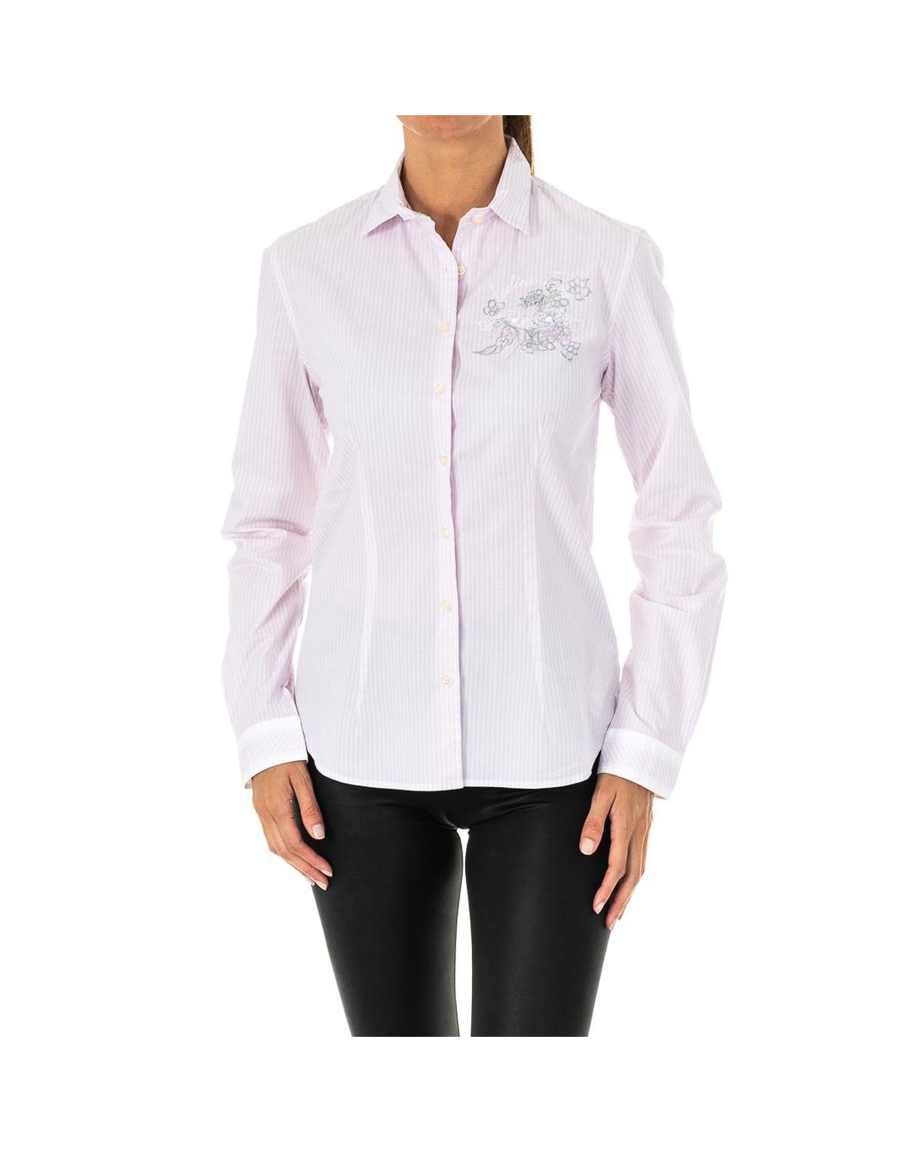La Martina White Long Sleeve Shirt With Lapel Collar Lwc603