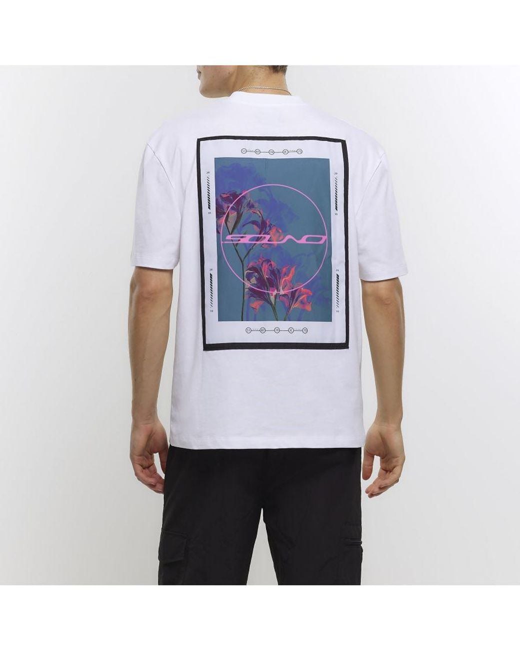 River Island White T-Shirt Regular Fit Graphic Cotton for men