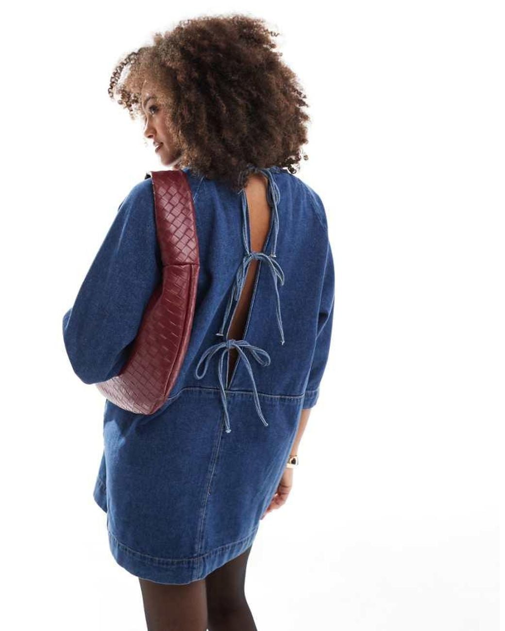 ASOS Blue Denim Tie Back Boxy Dress