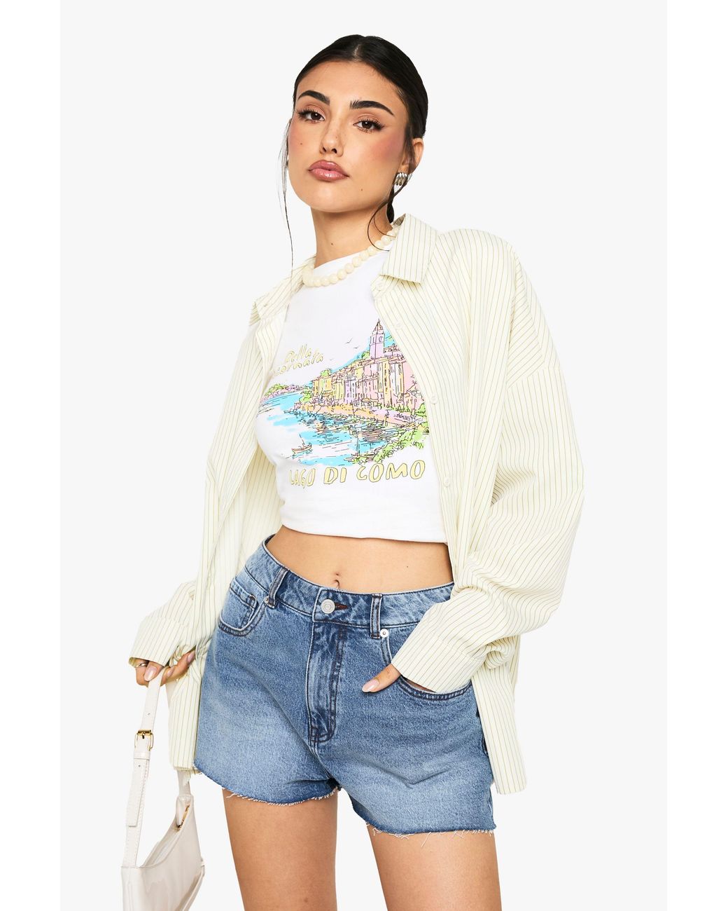 Boohoo White Denim Mini Short