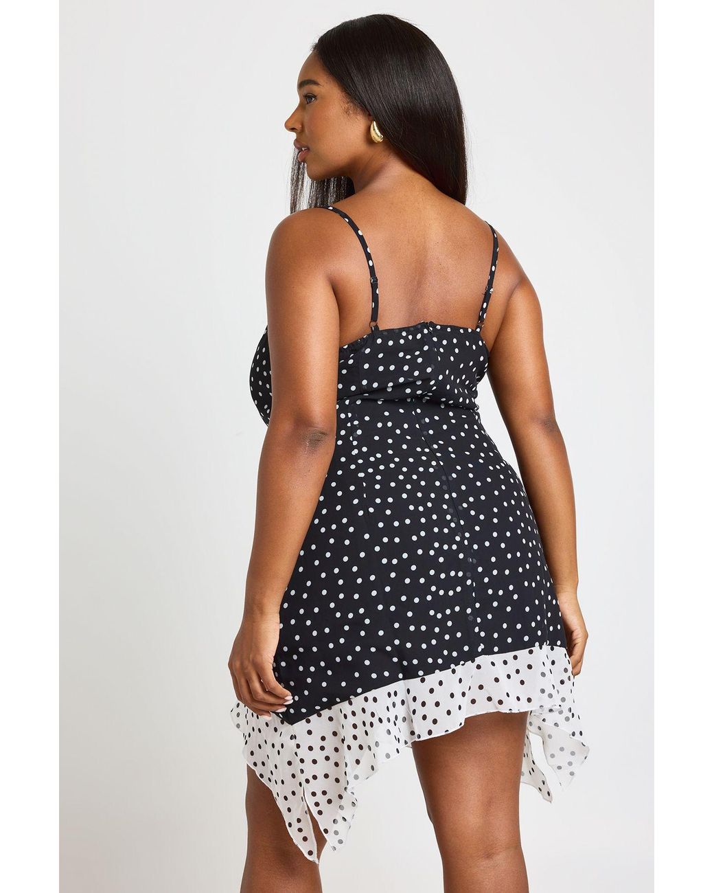 Boohoo Blue Plus Contrast Polka Dot Cowl Neck Strappy Mini Dress