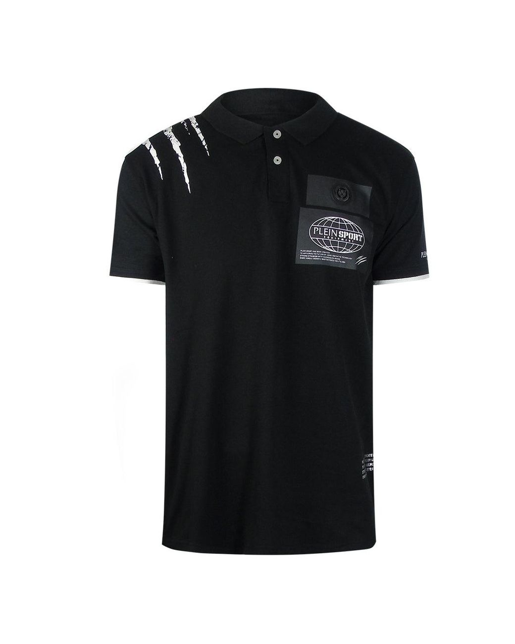 Philipp Plein Black Scratched Shoulder Polo Shirt Cotton for men