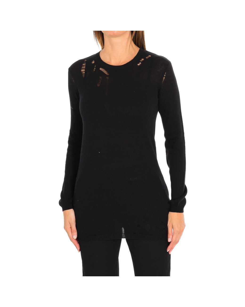 ELEVEN PARIS Black Caiman Long Sleeve Round Neck Blouse 17S2Sr011