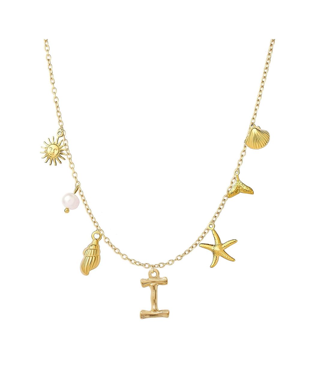 The Jewellery Stockroom Metallic Plated Sea And Initial Life Statement Charm Necklace