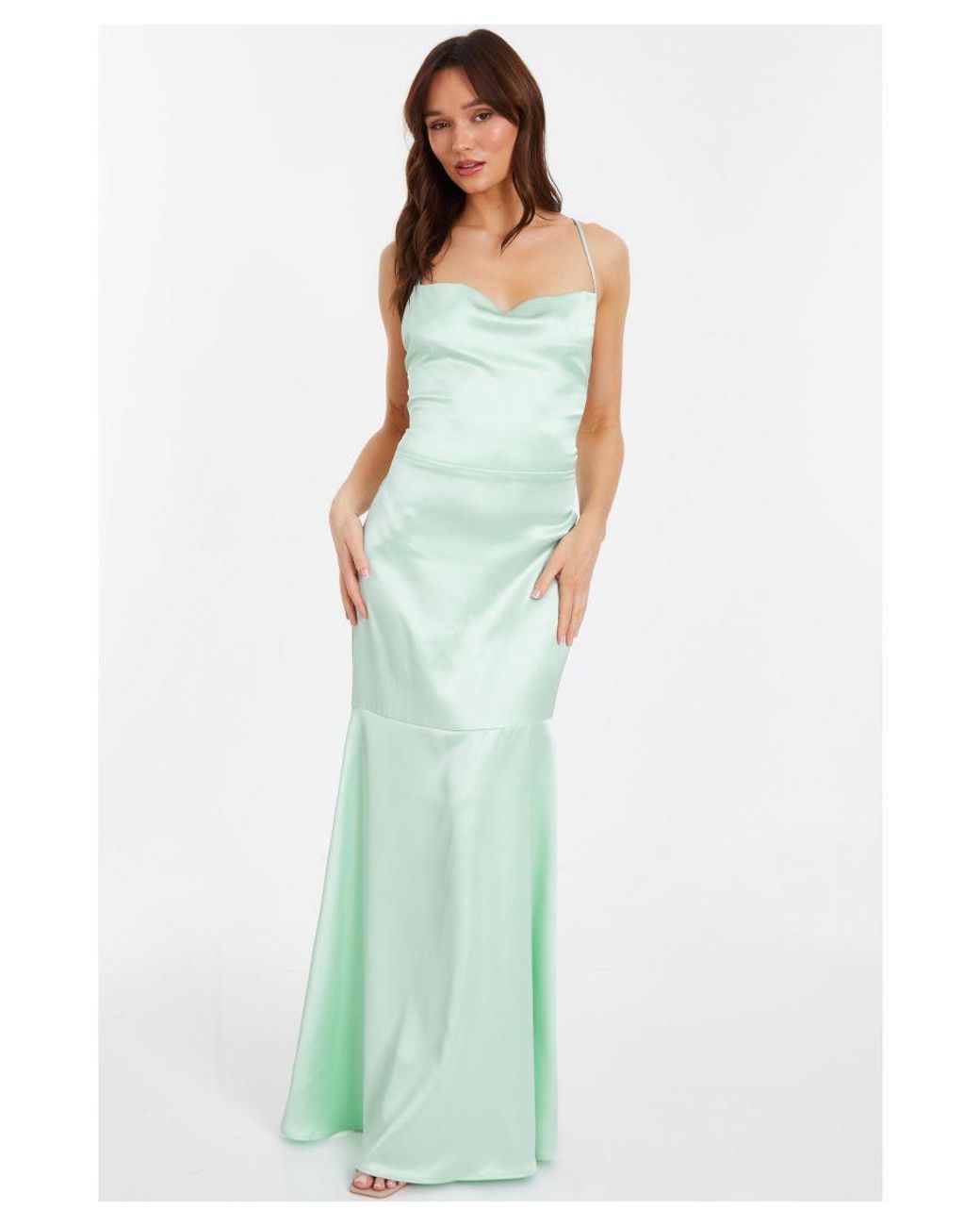 Quiz Mint Satin Cross Back Maxi Dress in Green | Lyst UK