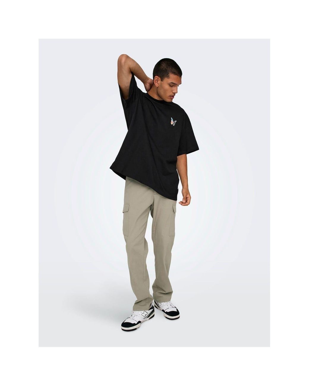 ONLY Black Solid Patterned Straight Cargo Pants for men